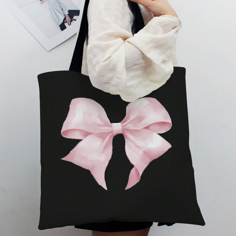 Shopper Tote Canvas - ROMWE Kawaii Bow Pattern Canvas Shoulder