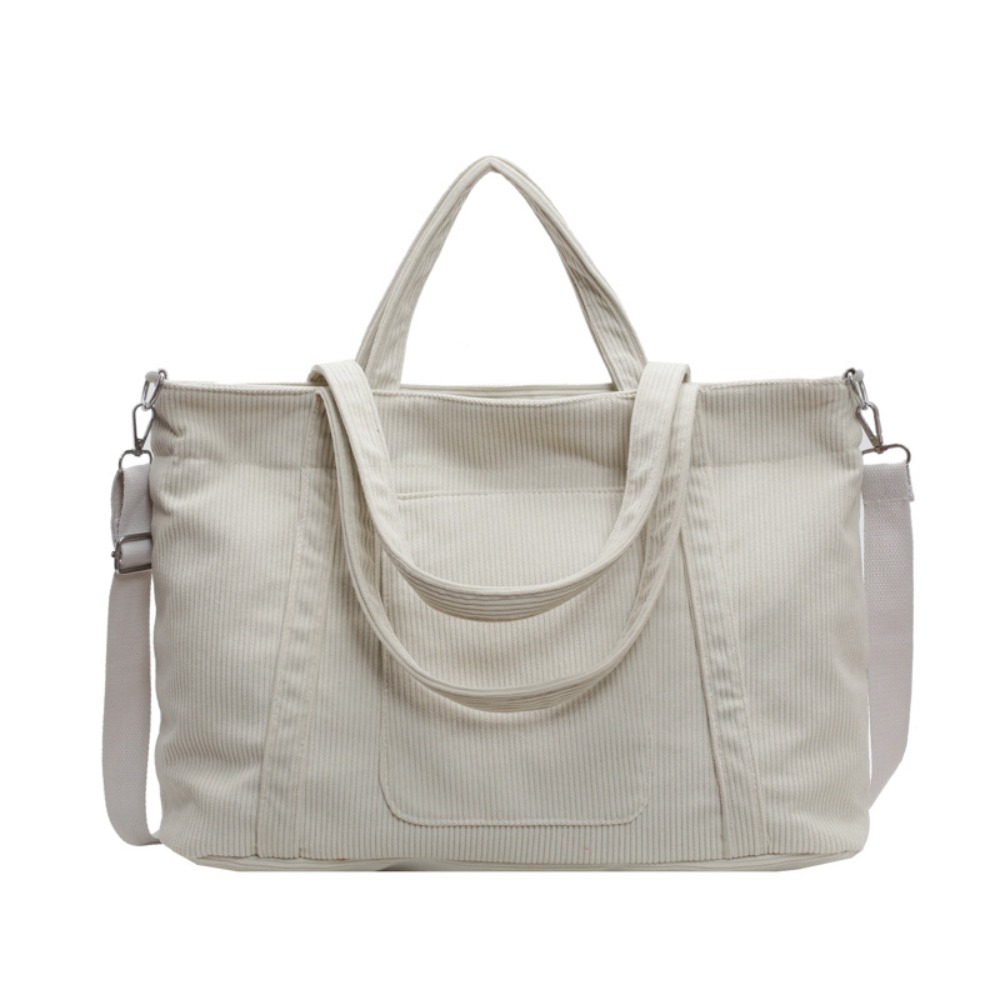Shopper Tote Canvas - Casual Solid Color Corduroy Shoulder Bag