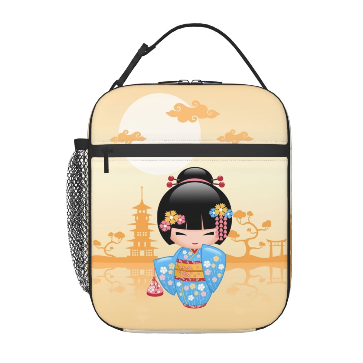 Women Bags Vector - Japanese Maiko Kokeshi Doll Insulated Lunch