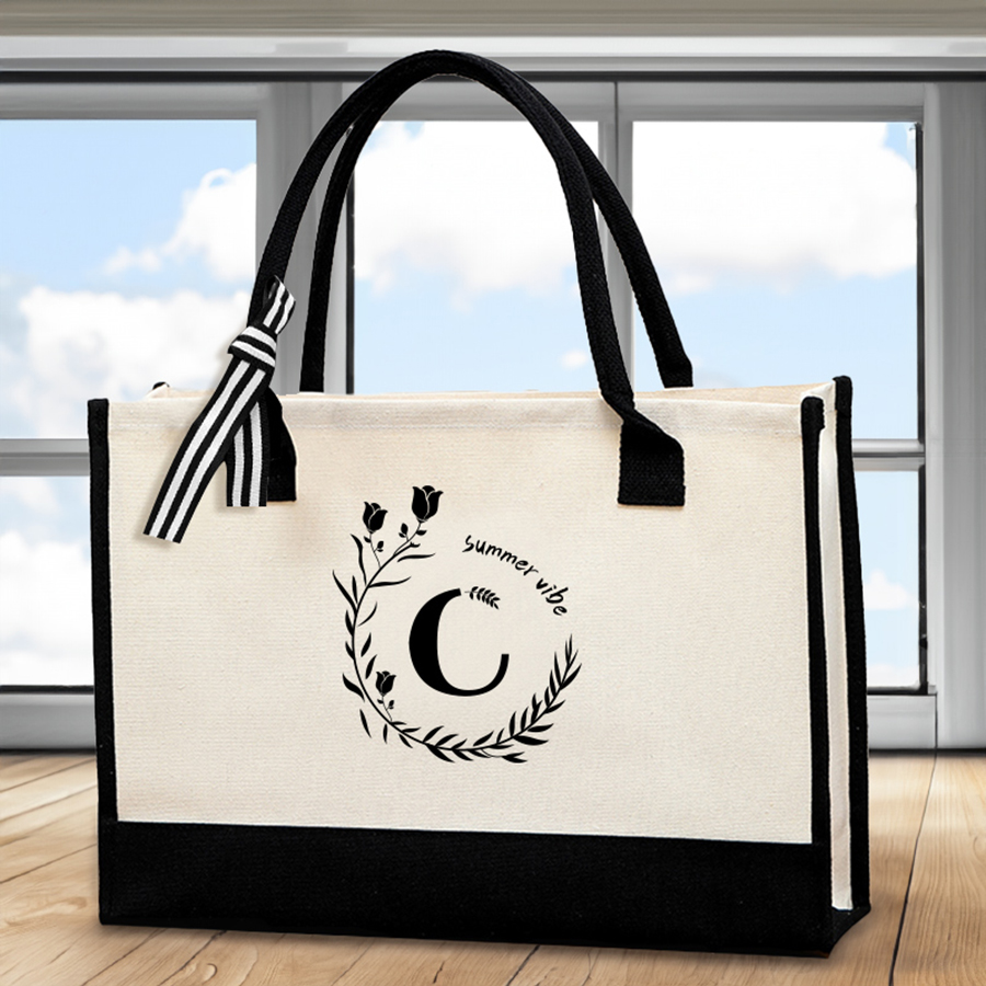 Shopper Tote Canvas - Leather letter print tote bag, large