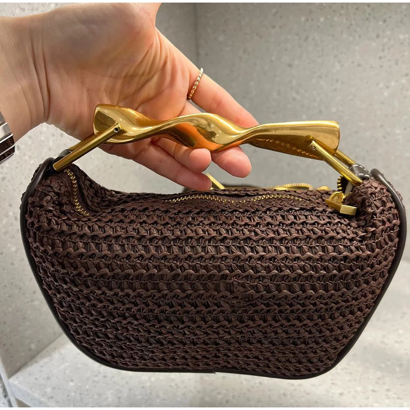 Women Bags High End Brands - Gold Handle Brand Handwoven Handbag Exquisite