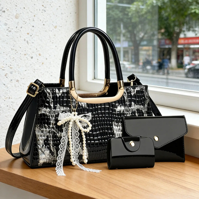 Women Bags For Gift - Women's Handbag Set, Crocodile Pattern Evening