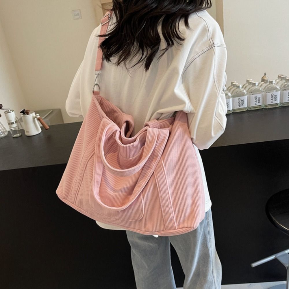 Casual Solid Color Corduroy Sh - Shopper Tote Canvas ulasan dan harga