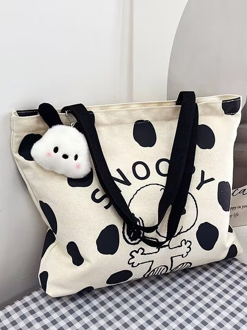 Cartoon Snoopy Canvas Shoulder - Shopper Tote Canvas ulasan dan harga
