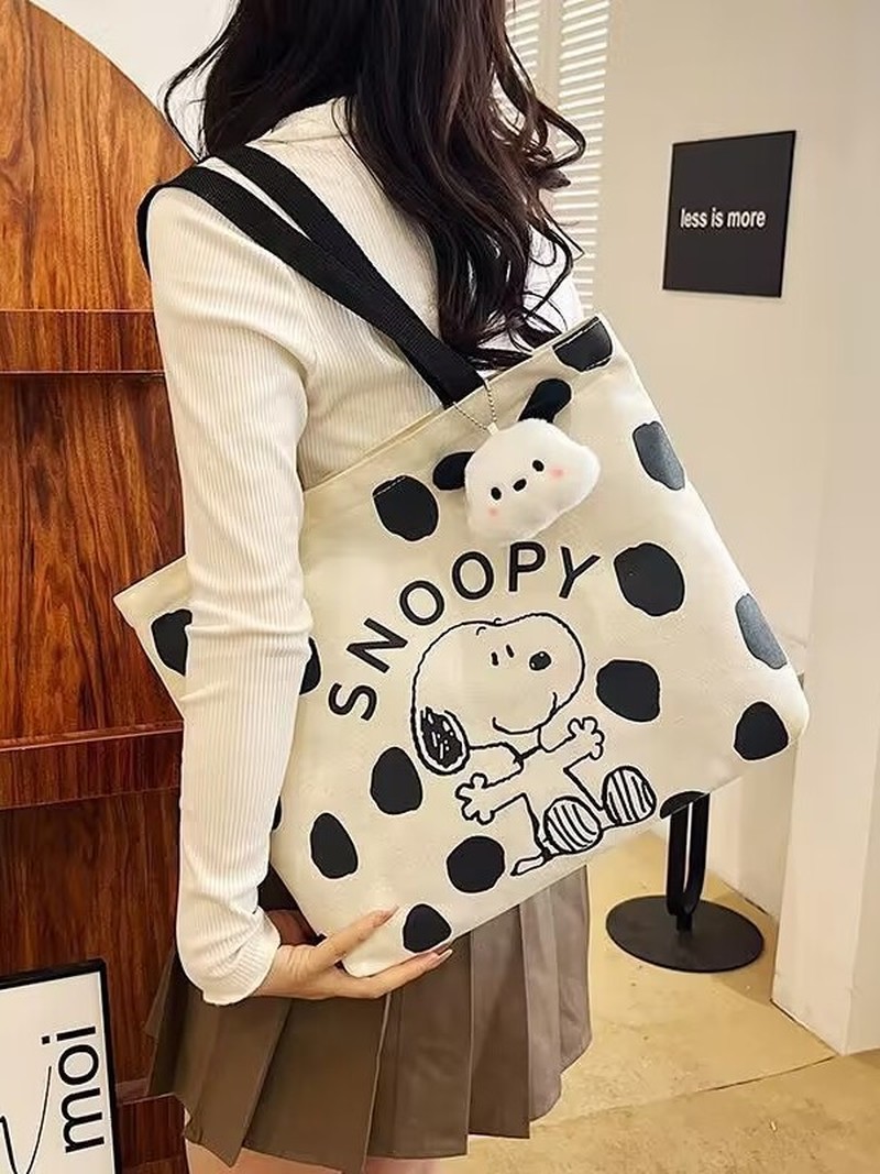 Cartoon Snoopy Canvas Shoulder - Shopper Tote Canvas ulasan dan harga