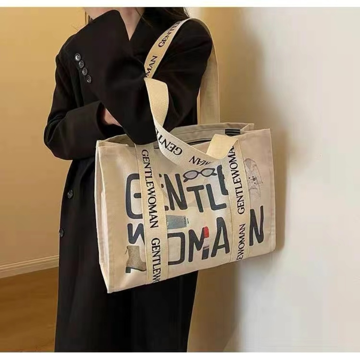Fashion Letter Print Large Can - Shopper Tote Canvas ulasan dan harga