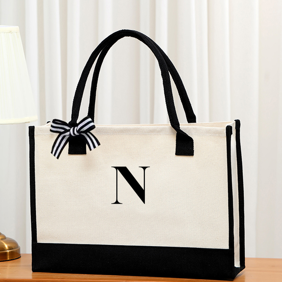 Simple canvas letter tote bag  - Shopper Tote Canvas ulasan dan harga