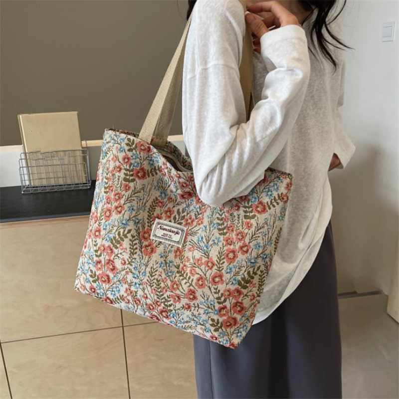 Embroidery Floral Canvas Handb - Shopper Tote Canvas ulasan dan harga