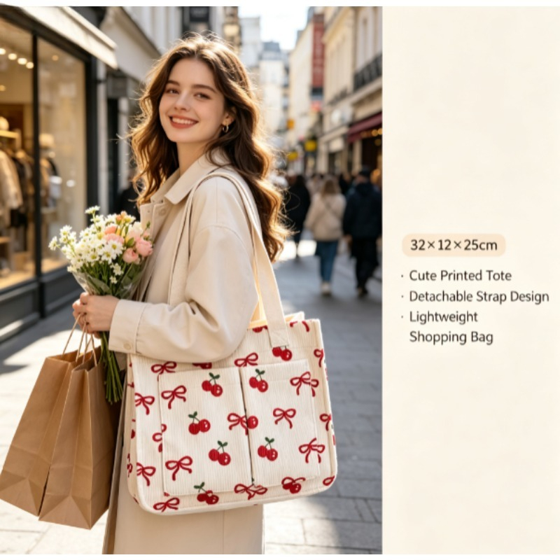 Fashion Corduroy Eco Bag, Larg - Shopper Tote Canvas ulasan dan harga