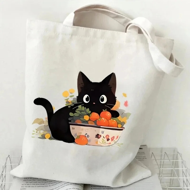 Cat and Book Canvas Handbag La - Shopper Tote Canvas ulasan dan harga